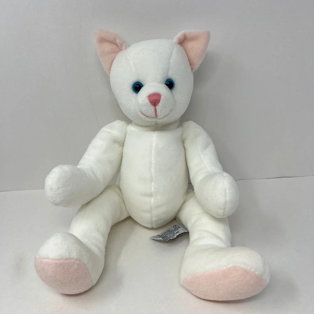 Russ Berrie Kitty Cat Plush 14 Inch White Pink Blue Eyes RB Collection 2002